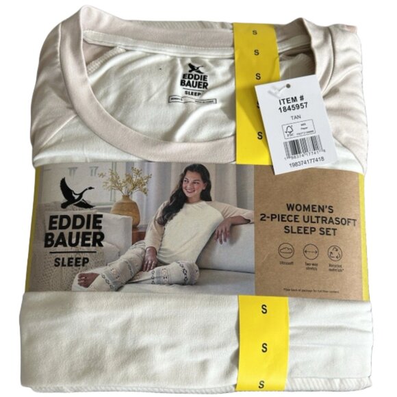 NWT Eddie Bauer Women’s Ultra Soft 2-Piece Sleep Pajama Lounge Set Tan Small - Picture 2 of 4